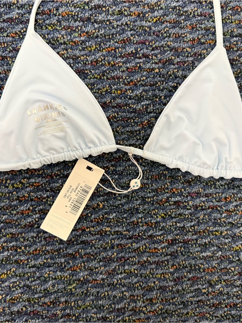 NWT Frankies Bikinis Nick Triangle Bikini Top Ash Blue Small MSRP $70 - Picture 6 of 7